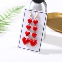 long love heart red earrings sweet korean cute tassel drop dangle earrings for women girls fashion party ear jewelry gifts