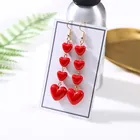 Длинные красные серьги в форме сердца, милые корейские милые висячие серьги с кисточками для женщин и девушек, модные женские серьги для вечеринок