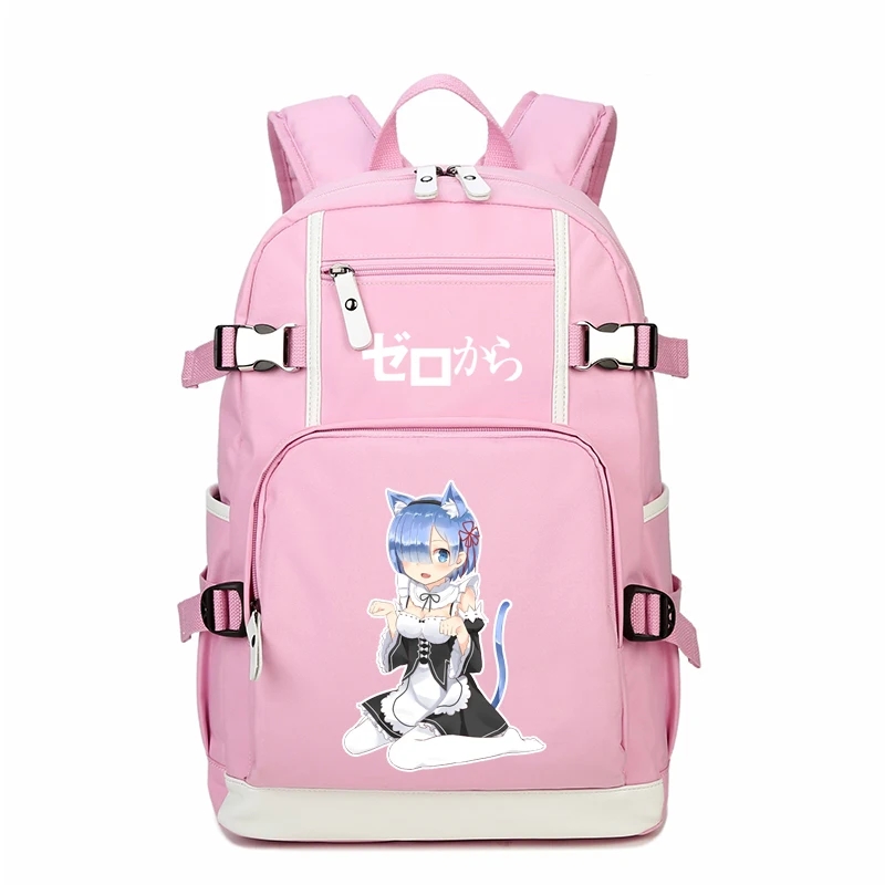 Женский холщовый рюкзак с принтом Rem Ram Cos ранец для ноутбука надписью Re:Life in a different