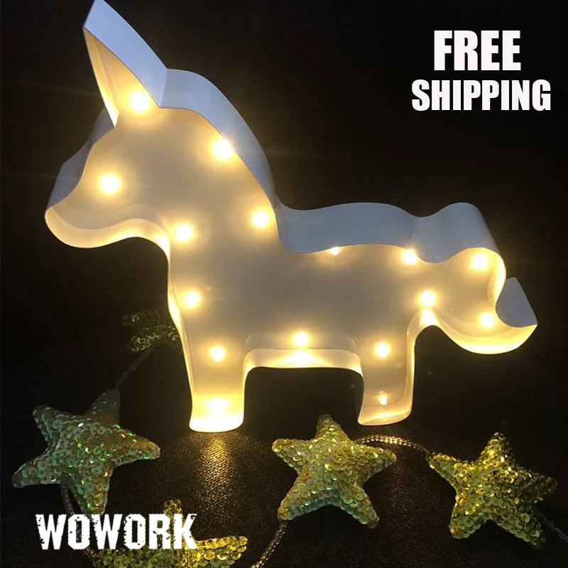 Милые Шатер Свет в Ночь Спальня Единорог Животных Home Decor батарея Бра Знак Письмо