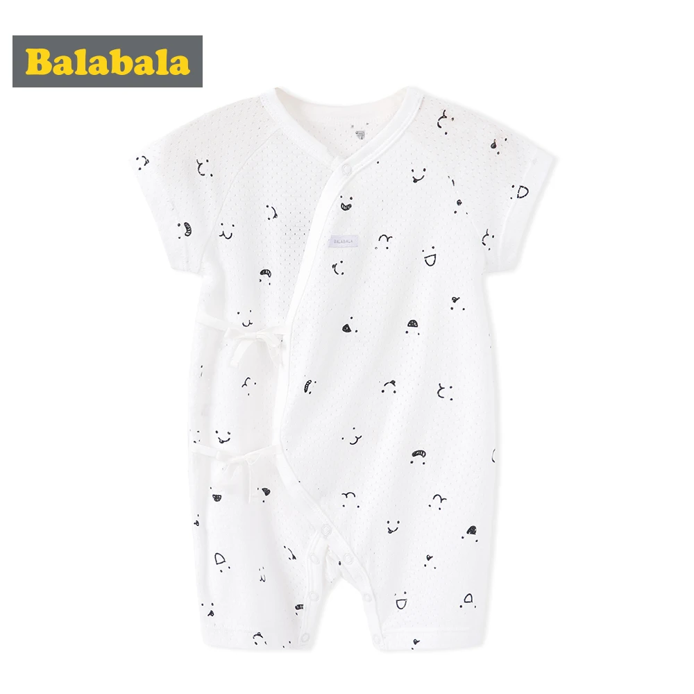 Balabala Infant Babys Short Sleeve Jumpsuit Newborn Baby Boys Girls 100% Cotton Romper One-Piece with Side Tie |