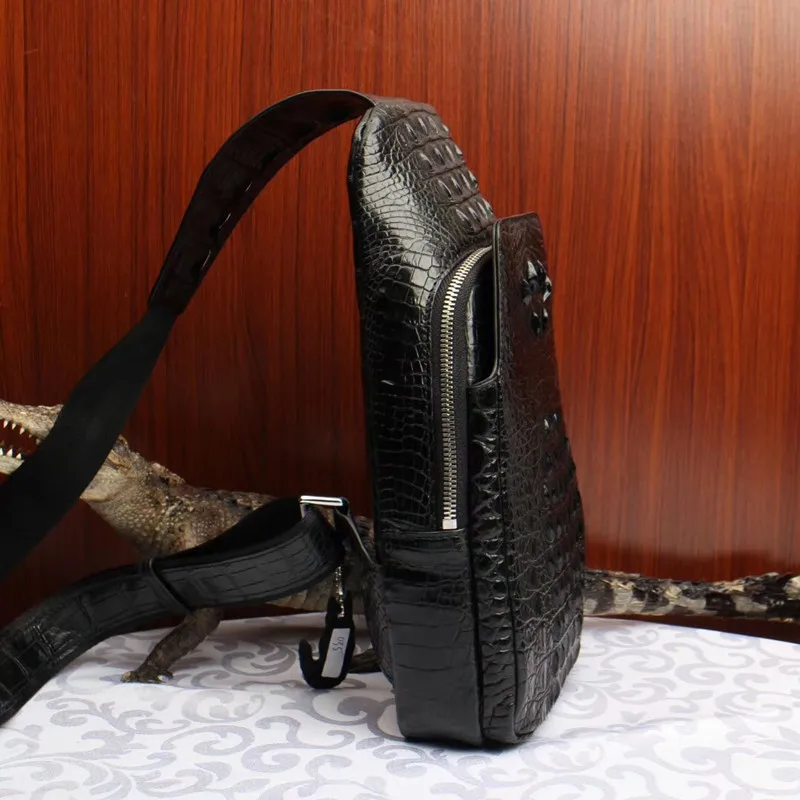 Шикарная дизайнерская 100% натуральная крокодиловая кожа Мужская маленькая нагрудная сумка мессенджер