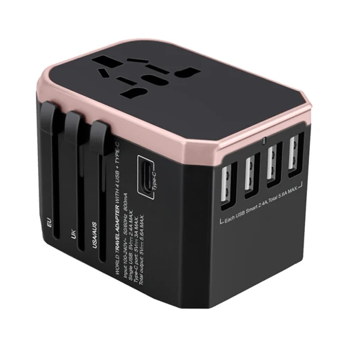 pink Универсальный адаптер для путешествий адаптер 4 USB+ type-C порта универсальный AC выход универсальный адаптер для США/ЕС/AU/Великобритания Многофункциональный штекер - Цвет: pink