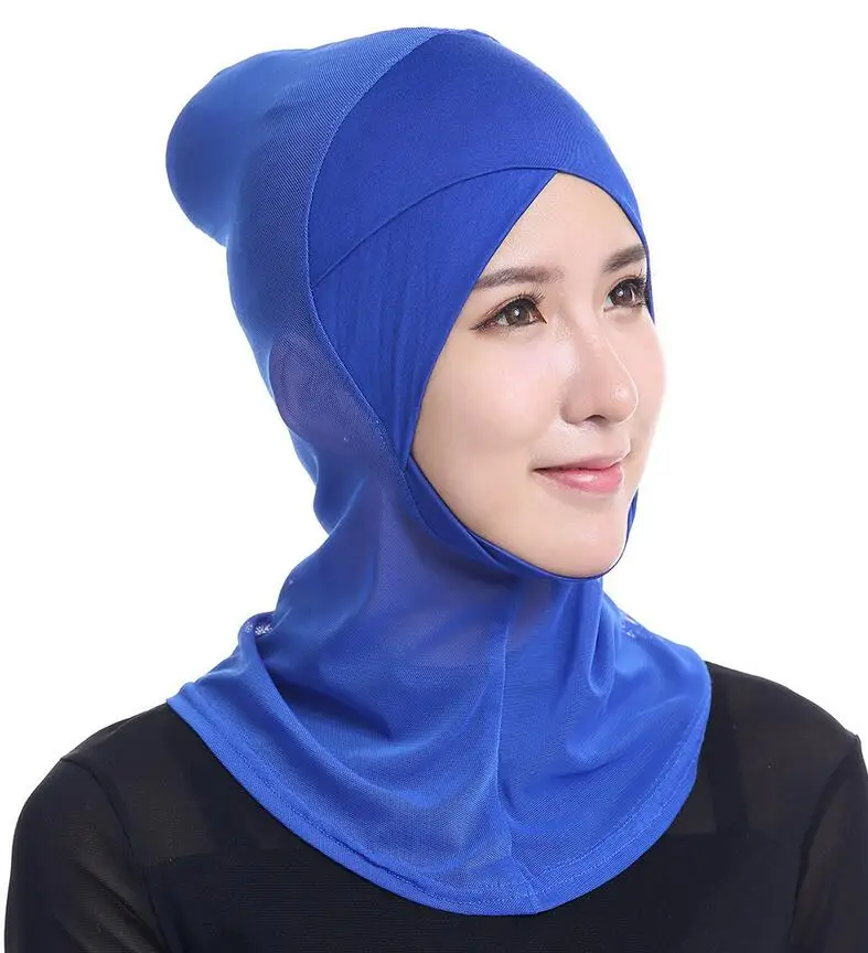 Dark Blue DJGRSTER мусульманский мерсеризованный хлопок двухслойный крест шарф полное покрытие внутренний хлопок хиджаб Кепка исламский головной убор шляпа повязка на голову цвета - Цвет: Dark Blue