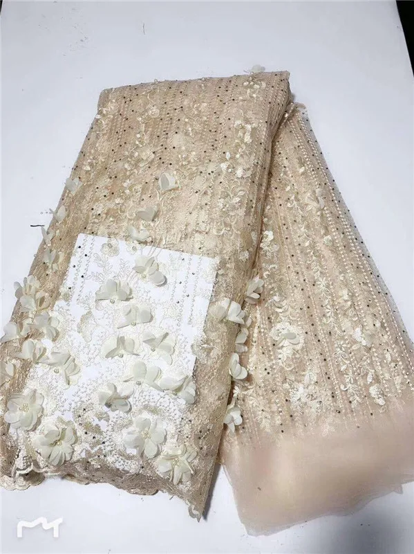 3D цветок в нигерийском стиле высокое качество бисер Свадебный кружевная ткань