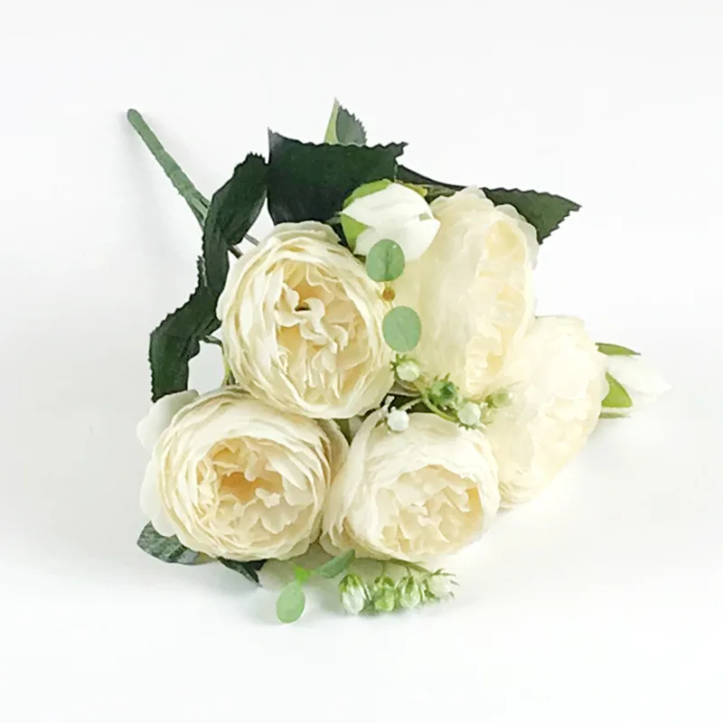 milk white 30 см розовый Искусственный Пион из шелка Букет цветов 5 большая голова и 4 бутона дешевые искусственные цветы для дома Свадебные украшения в дверь - Цвет: milk white
