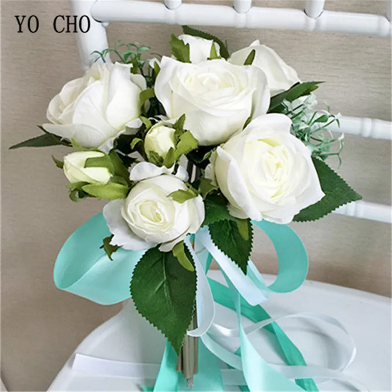 

YO CHO Ivory wedding decoration bridesmaid bouquet Peony white handmade DIY bridal Sisters Bouquet Artificial Chair Back Flower