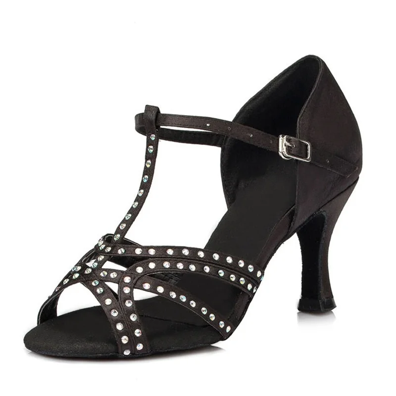 Женские атласные туфли со стразами для бальных танцев сальса Самба Бачата танго