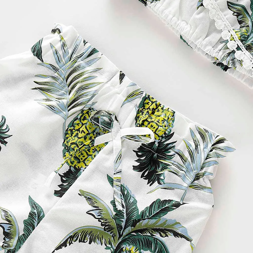 Комплект для маленьких девочек с открытыми плечами и кисточками топ принтом