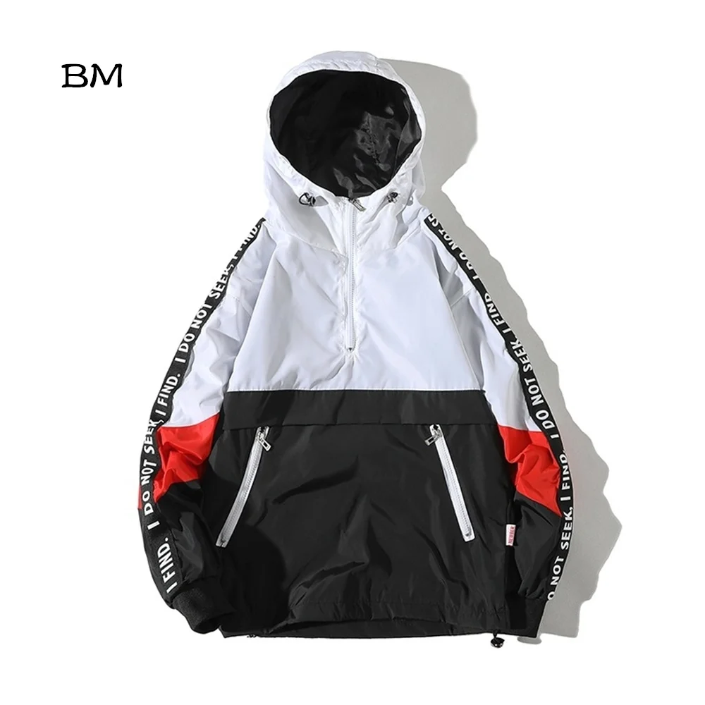 

Hip Hop Mens Hooded Windbreaker Jacket Autumn 2020 Casual Vintage Color Black Loose Track Hoodie Coats Streetwear