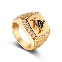 vintage freemason masonic ring men shiny cz crystal freemason signet ring punk gold rings for women man punk jewelry bague homme