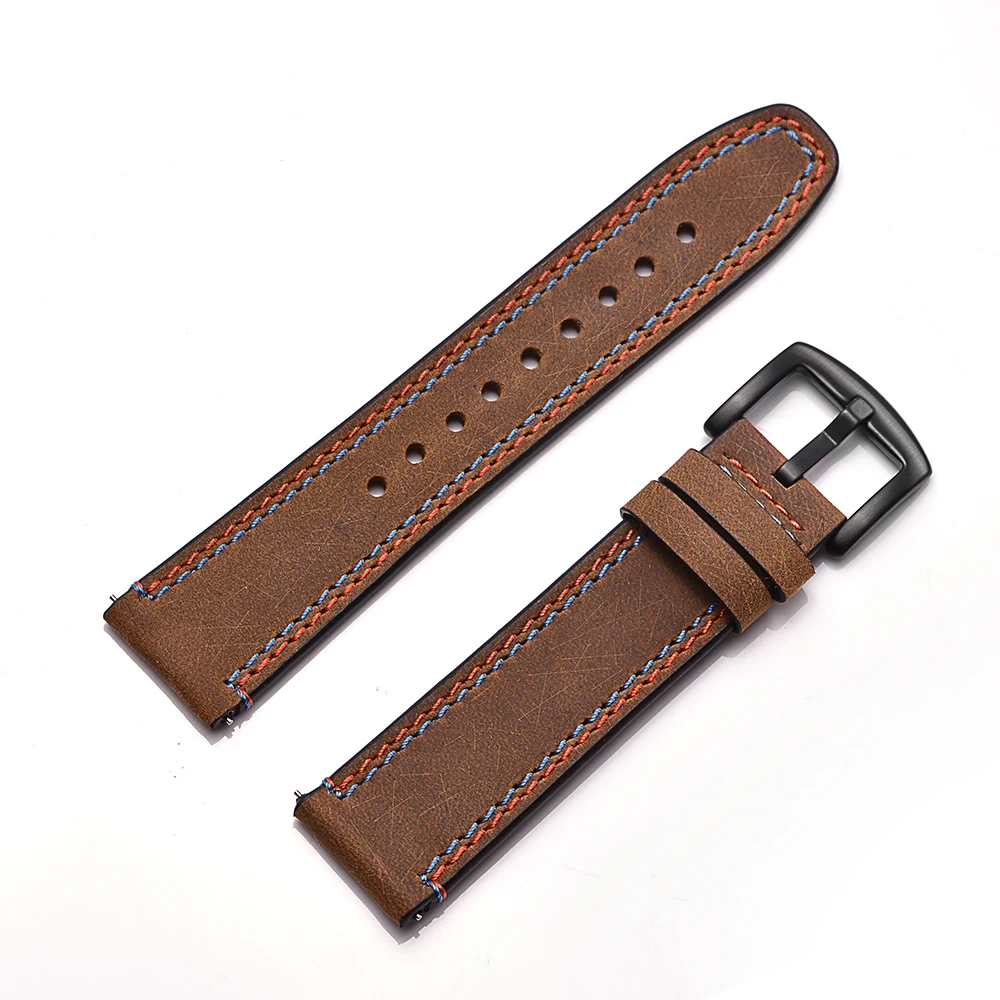 22 мм кожаный ремешок с двойной линией запястья crazy horse для Xiaomi Huami Amazfit Pace часов Stratos