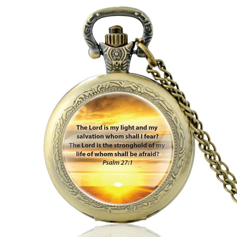Винтажные бронзовые The Lord Is My Light Bible стихи кварцевые карманные часы винтажные мужские часы с necklace ем