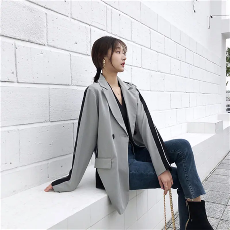 

Hzirip Korean 2019 Women's Thin Blazer Long Sleeve Spring Casual Coat Loose Patchwork Slim Wild Tops Suit Female Jackets New