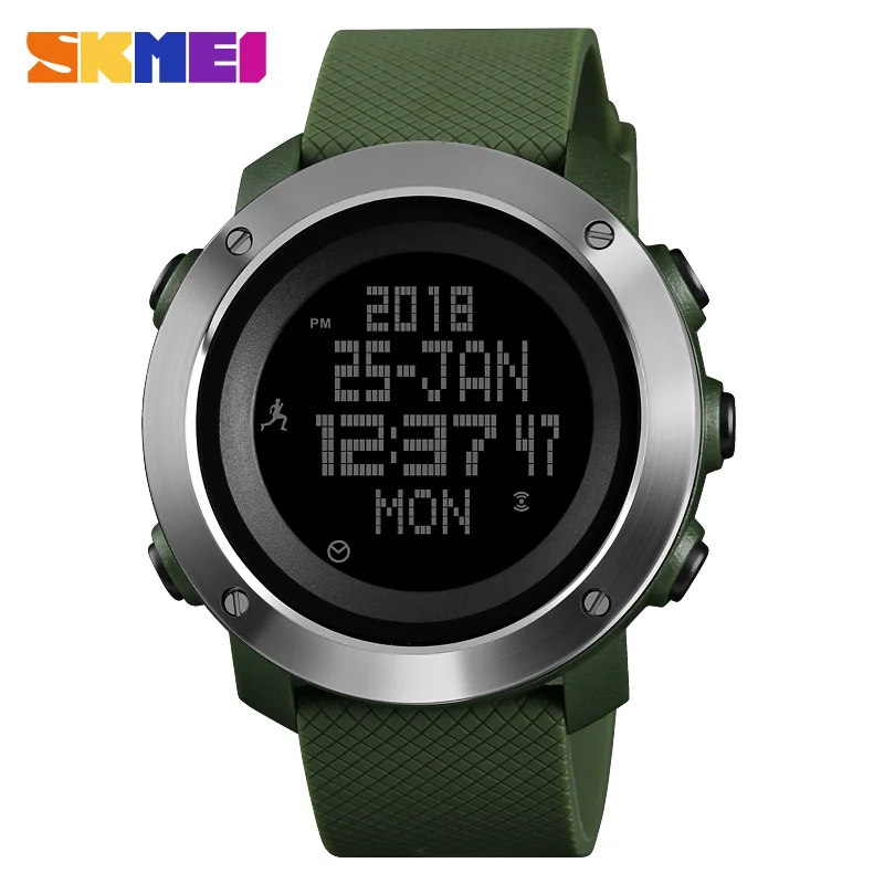 Green(Silver) SKMEI компасы спортивные часы для мужчин и женщин 5 бар водонепроницаемые уличные военные цифровые наручные часы шагомер калории Relogio Masculino - Цвет: Green(Silver)