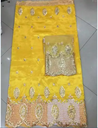 Симпатичное кружевное платье 5 ярдов Золотой Люрекс и блестки в Африканском