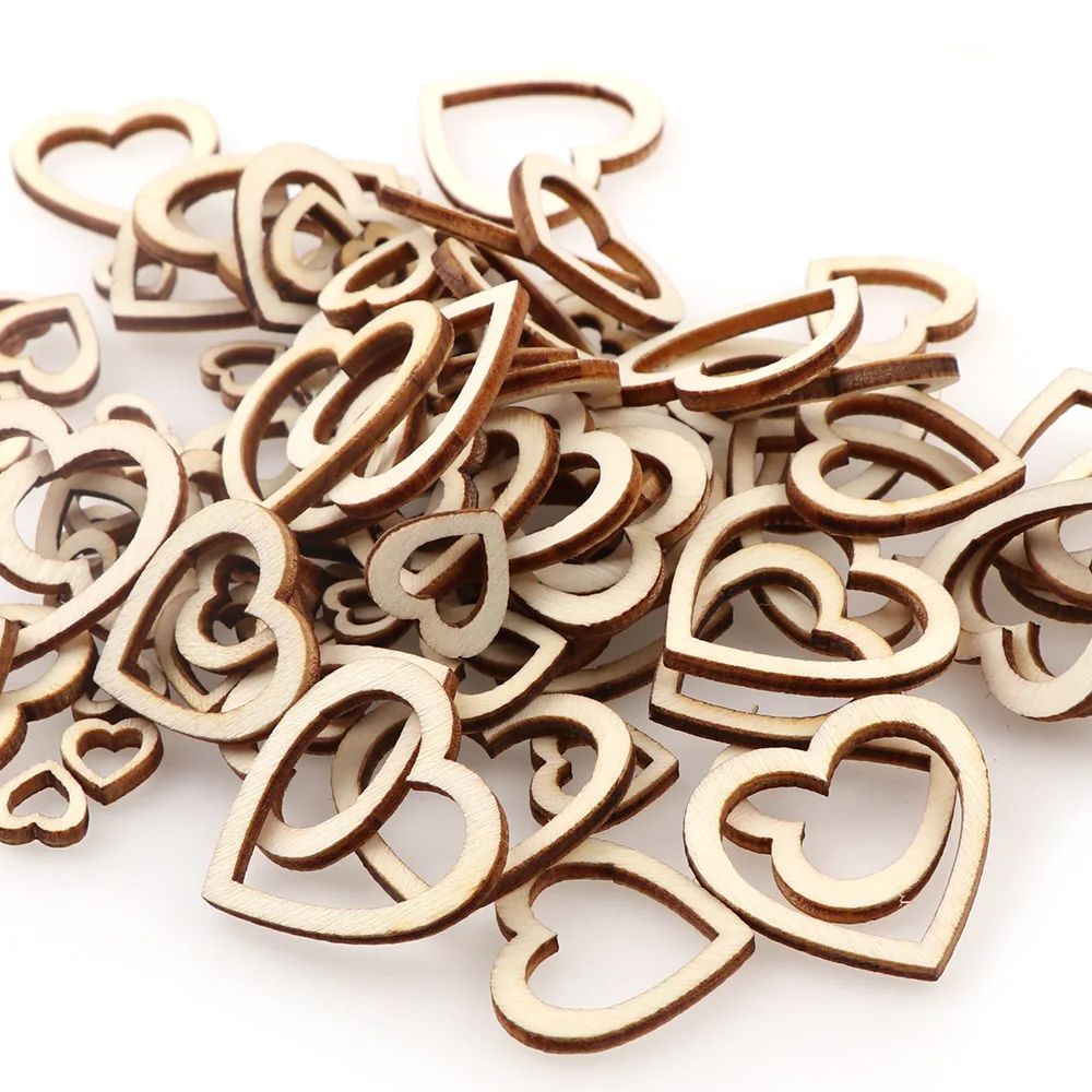 100 шт./пакет смешанные размеры сделай сам полое сердце деревянные чипы
