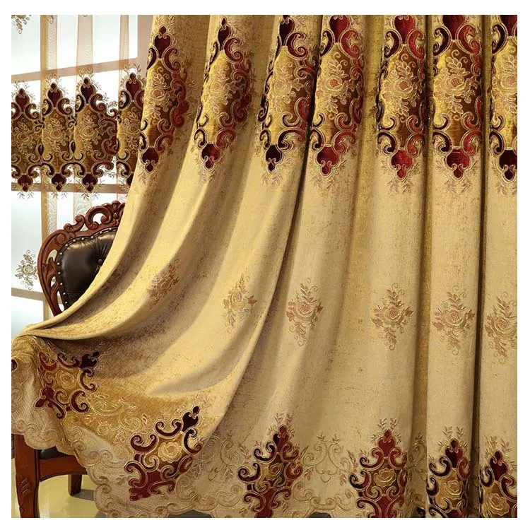 1pc curtain Роскошные шенилловые шторы, европейская вышивка, цветок, затемненные шторы для спальни, гостиной, на окно, тюлевые шторы, занавески - Цвет: 1pc curtain