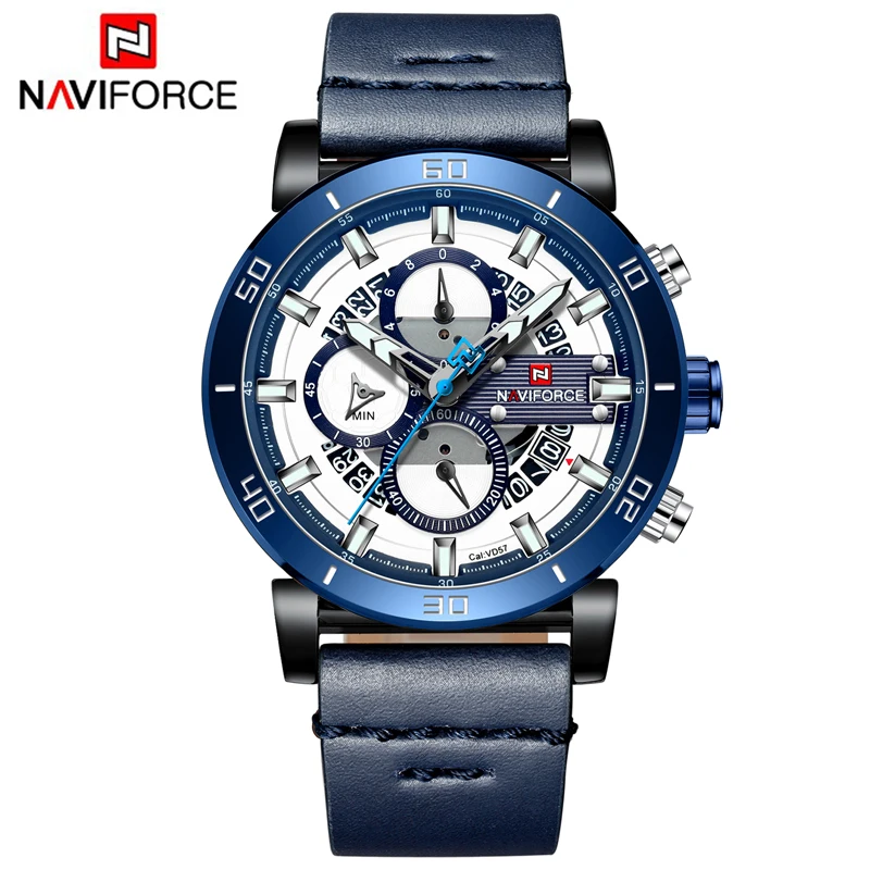 NAVIFORCE Новые Мужские Аналоговые кварцевые часы Роскошные модные спортивные синий