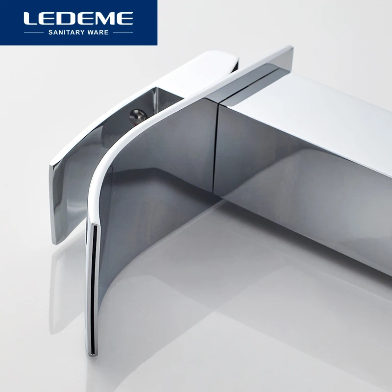 LEDEME Новый латунный Смеситель для раковины плоский Водопад дизайн на бортике с