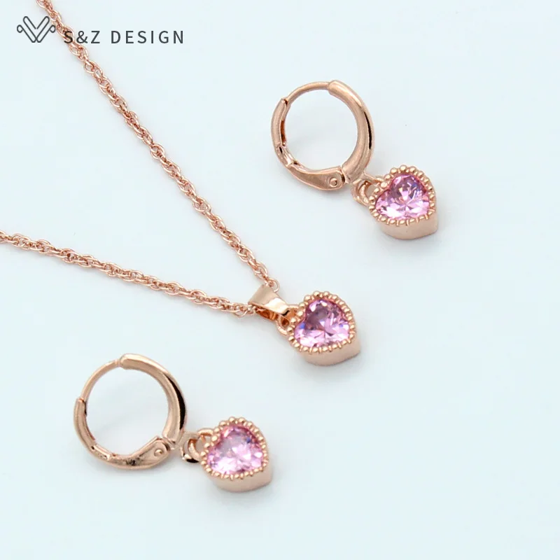 Женские серьги подвески S & Z классические из розового золота с кубическим