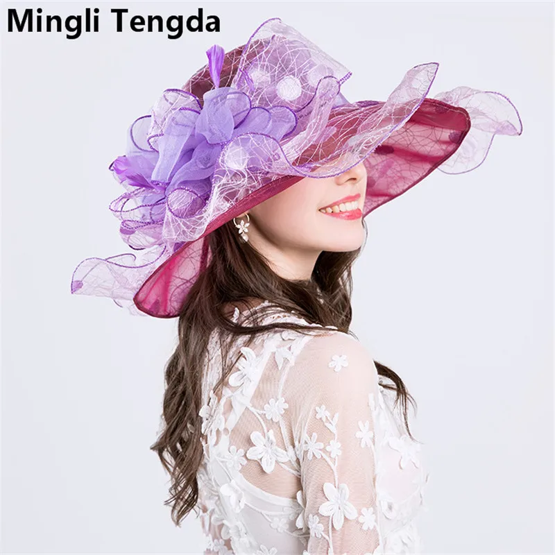 Цветная Свадебная шляпа Mingli Tengda с защитой от УФ лучей модная большими цветами из