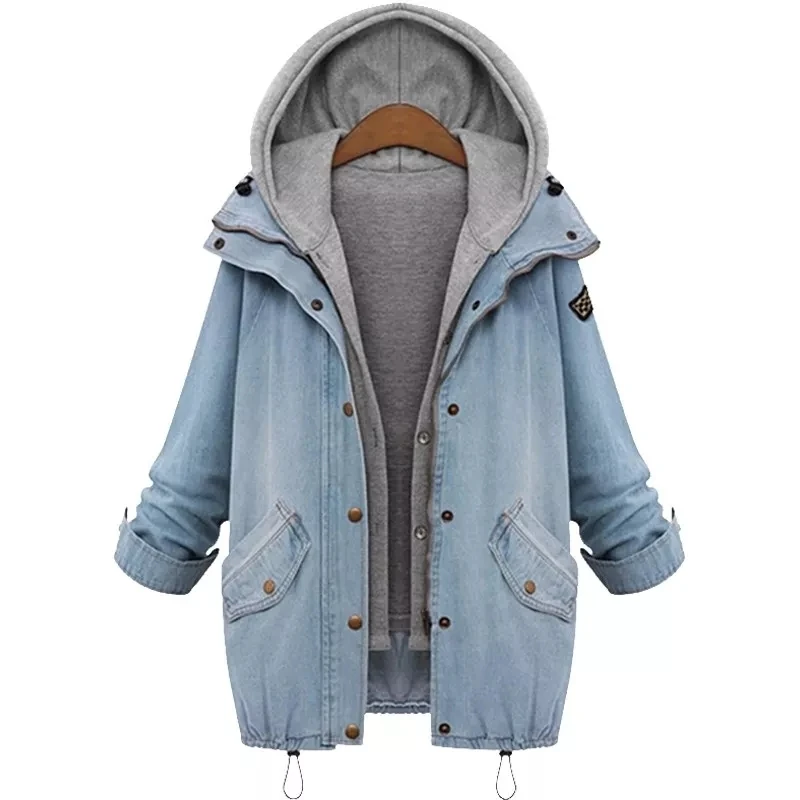 2019 New Loose Jeans Jacket Fashion Warm Collar Hooded Long Coat Women Sleeve Casual Denim Plus Size 6Xl Tops | Женская одежда