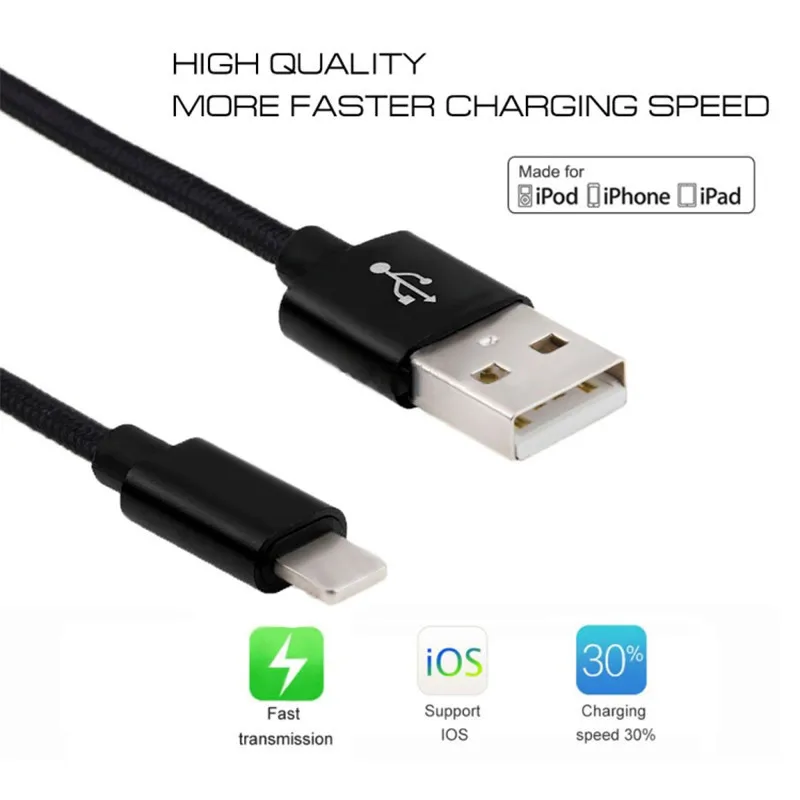 5V 2.4A USB2.0 iOS 8pin нейлоновый зарядный кабель для iPhone 5 6s 7Plus 8 X ipad mini зарядный кабель