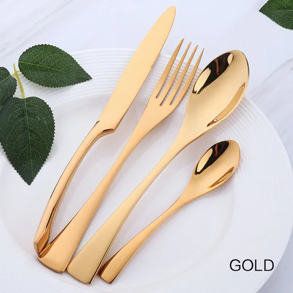 Gold 24 pcs Набор столовых приборов Kaya 24 шт./лот, набор столовых приборов из нержавеющей стали черного цвета, набор столовых приборов с зеркальным покрытием, столовый нож, вилка, используемый для ресторана - Цвет: Gold 24 pcs