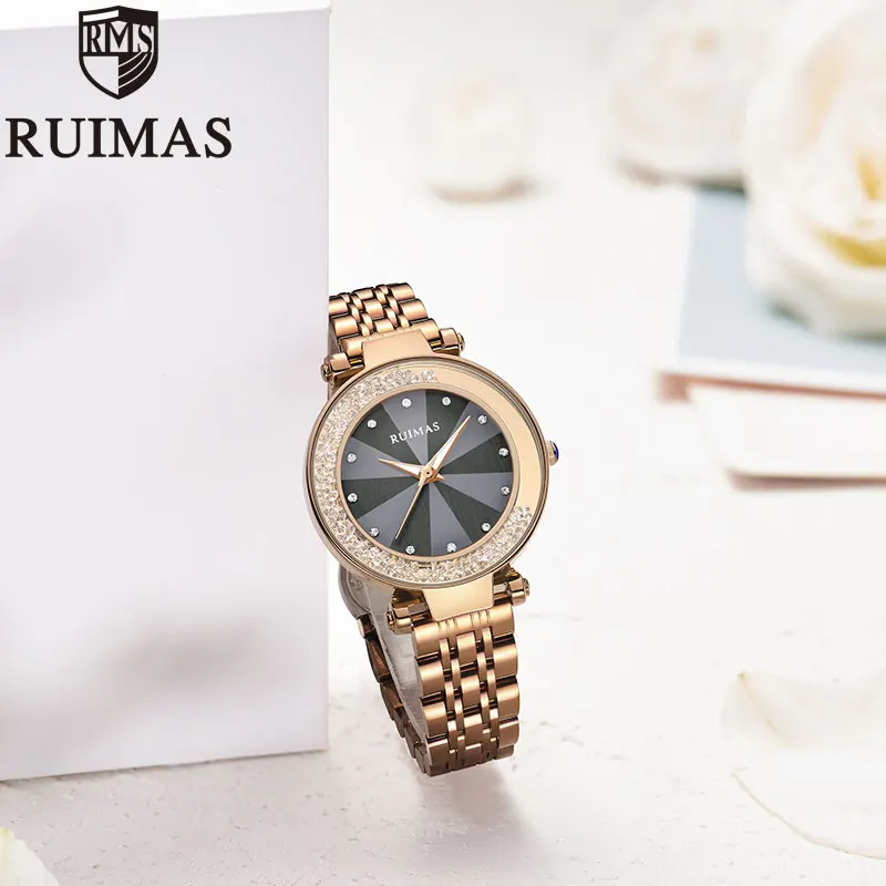 Женские наручные часы Ruimas розовое золото деловые Роскошные повседневные