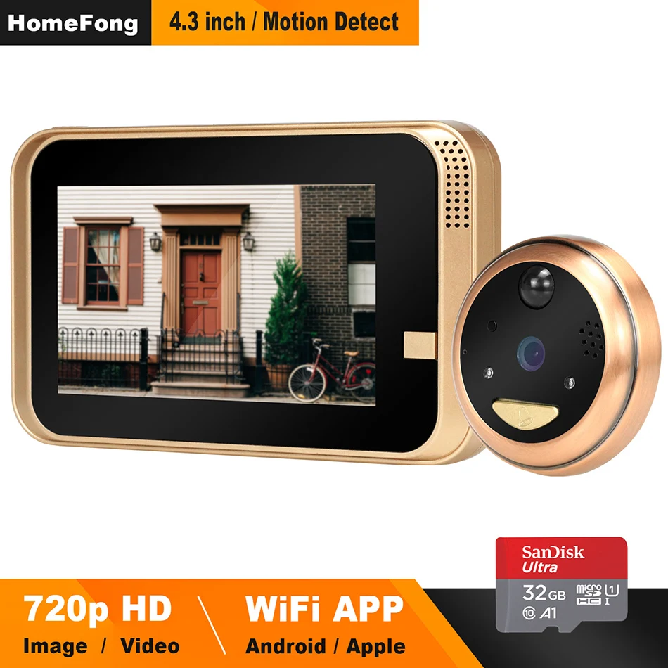 HomeFong Smart видео глазок беспроводной дверной звонок Камера Беспроводной видео-телефон двери для дома с Широкий формат ИК обнаружения движения запись