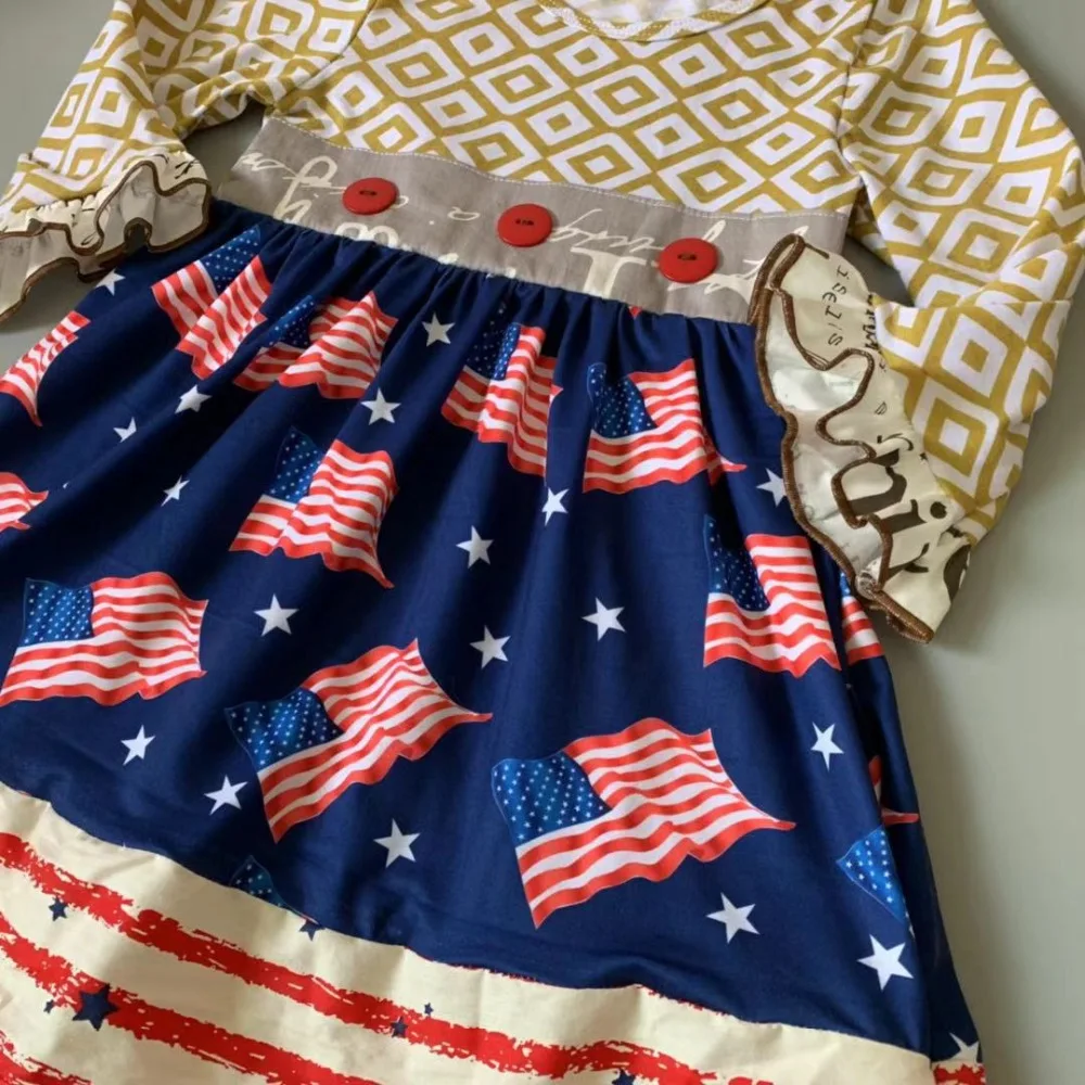 Платье для девочек с оборками и американским флагом 100% хлопок лето-осень |