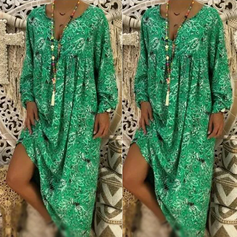 Женское платье летнее пляжное с длинными рукавами модное свободное стильное в