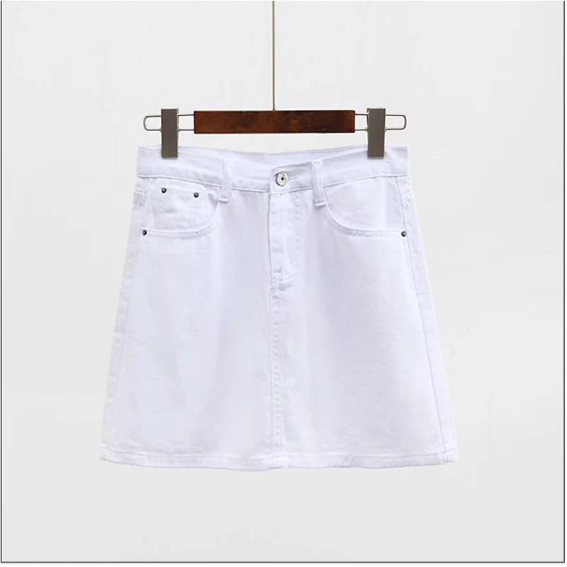 Fashion simple denim skirt 2019 women's summer new Korean version high waist large size XS-3XL Slim A short Female w81 | Женская