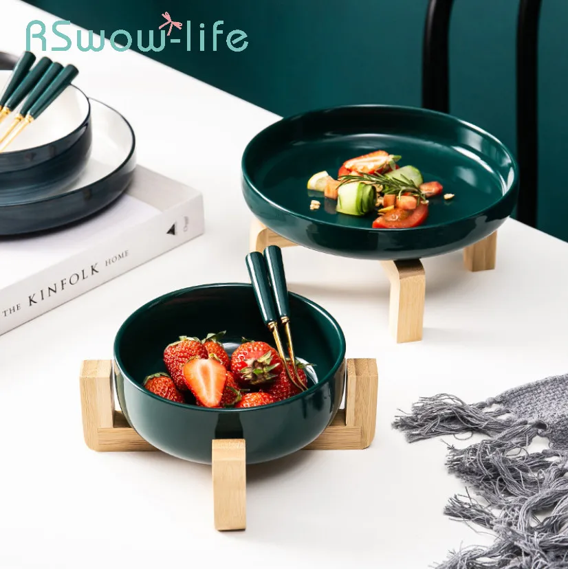 

Creative Fruit Salad Bowl Soup Bowl Personality Living Room Home With Wooden Bowl Cooking Bowls Ceramic Plate For Tableware