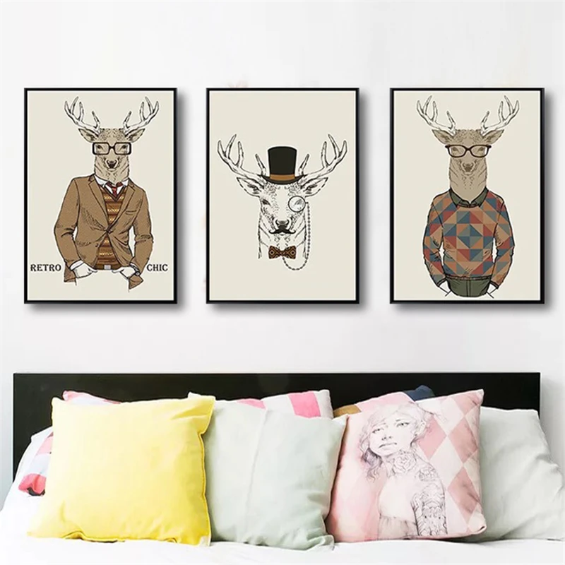 HAOCHU Ретро Шикарный хиппи мистер Олень жираф животное рисунок искусство для