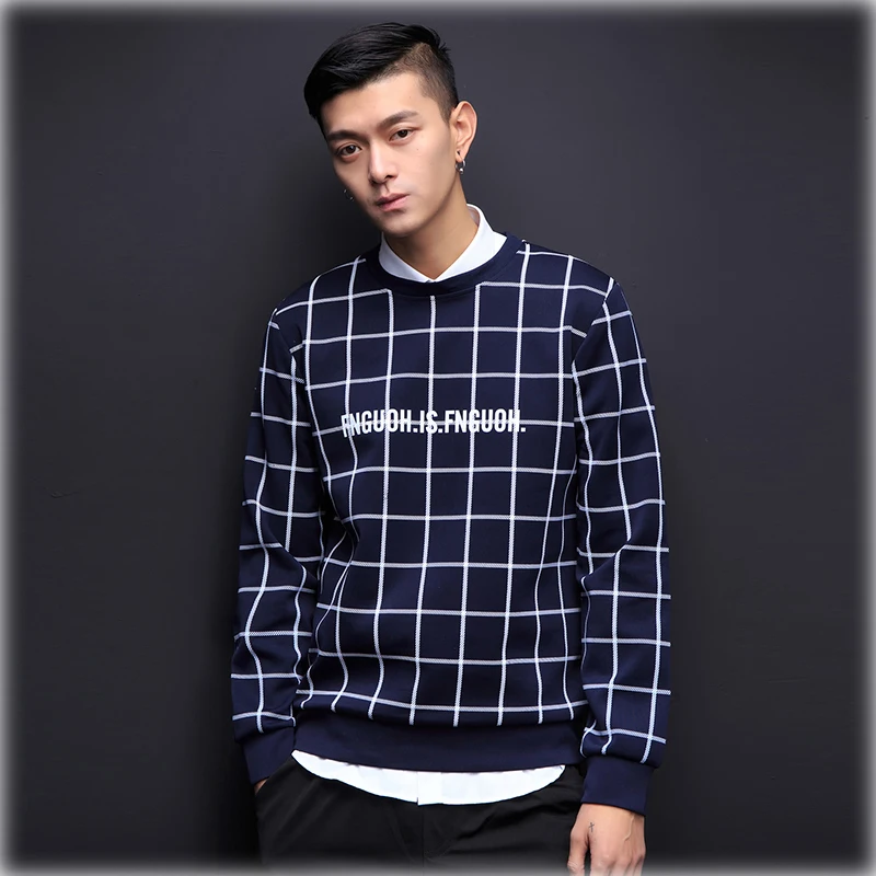 Мужские 2017 Сплошной Цвет Плед Печати Толстовка Хип-Хоп Наборы Человек Моды