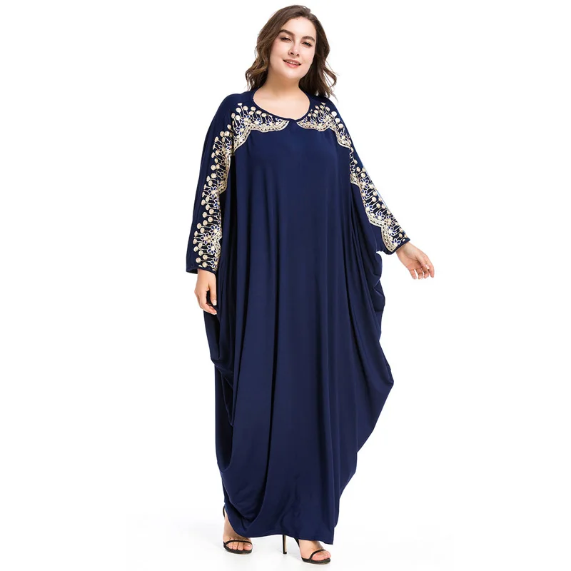 Loose large size women's dresses muslim abaya dress dubai bat sleeves islamic dress arabic kaftan plus size islamic clothing
