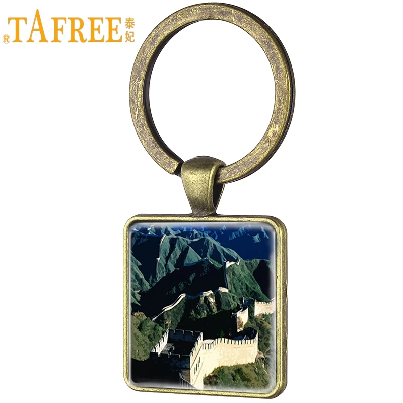 

TAFREE The Great Wall Of China Art Picture Keychain Most Famous Sight Keyring Glass Dome Men Pendant Jewelry CC21