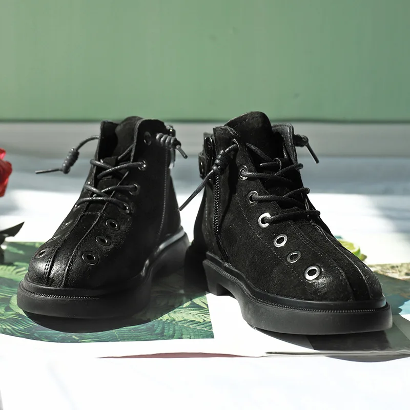 Fashion Boots kids Shoes Genuine Leather Boys Sneakers 2018 Winter Autumn Black Girls Children Anti Slip Rubber Sole | Детская одежда и