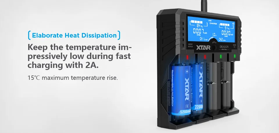 XTAR DRAGON VP4 PLUS смарт-зарядное устройство набор с мешочком зонды адаптер и автомобильное зарядное устройство для 18650 и аккумулятор