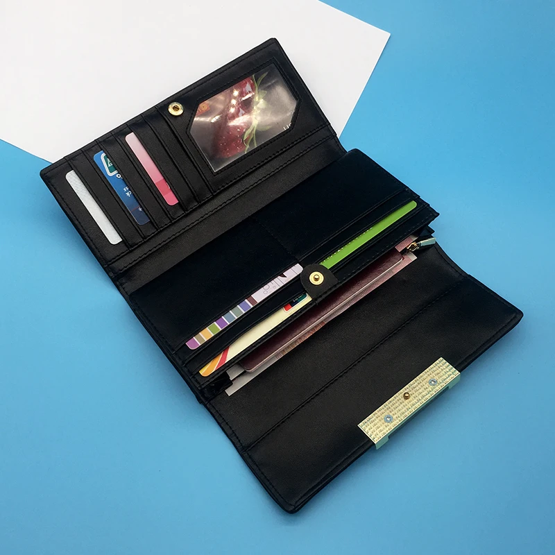 Роскошный кожаный кошелек для женщин черный клатч телефона Дамский бумажник с