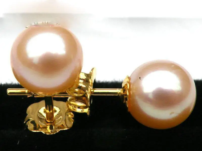 Genuine 6mm perfect round AAA+++ pink akoya pearl earring solid 14K yellow gold | Украшения и аксессуары