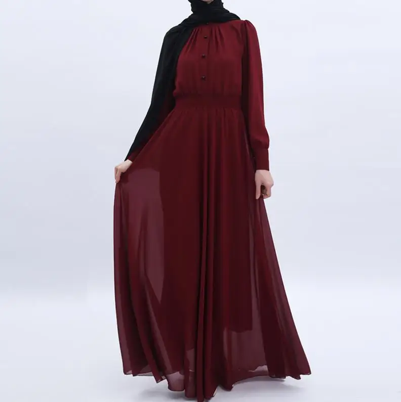 Wine red dress Шифон Vestidos арабский абайя Дубай хиджаб мусульманское платье для женщин ИД пакистанские турецкие платья кафтан Elbise халат Musulmane - Цвет: Wine red dress