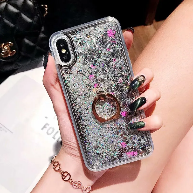 Для Iphone X чехол жидкий зыбучий песок Мягкий ТПУ силиконовый мягкий TPU палец кольцо