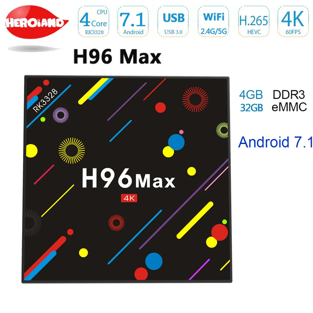 [Подлинный] h96 max h2 4G 32 г Smart ТВ Box Android 7 1 Rockchip RK3328 четырехядерный Wi Fi 4 К H.265