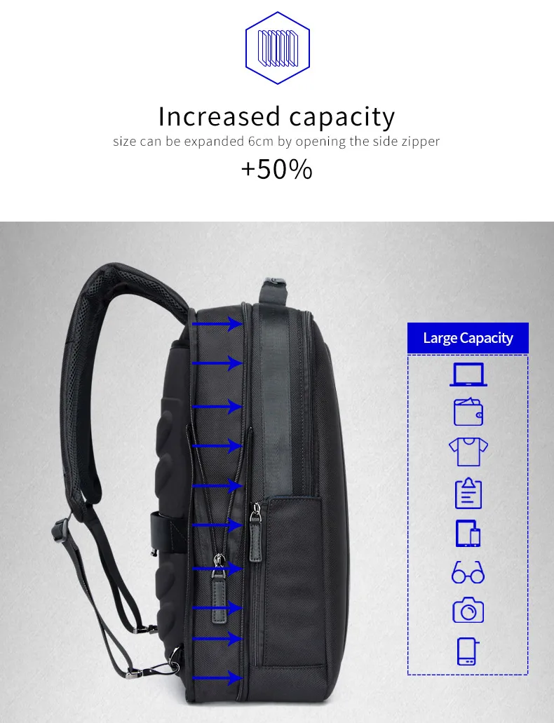 BOPAI, мужские сумки, модный рюкзак с зарядкой от usb для мужчин, бизнес, путешествия, 15,6 дюймов, рюкзак для компьютера, мужские повседневные рабочие рюкзаки