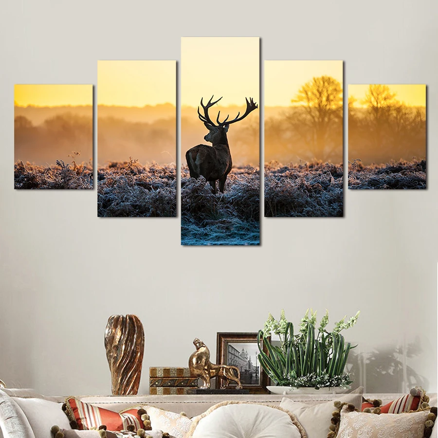 Painting Cuadros Decoracion 5 Panels Sell The Abstract Deer Home Wall Decor Canvas Art Hd Print Picture | Дом и сад
