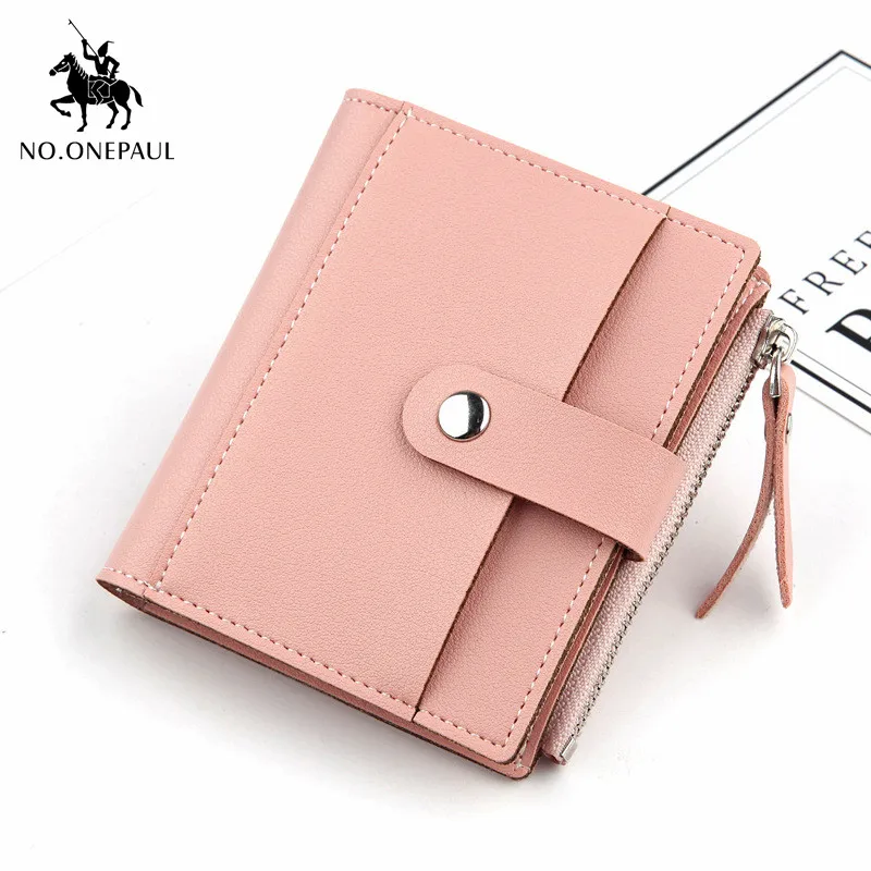 075-2 pink NO. ONEPAUL, новинка, женский короткий кожаный бумажник с золотой пряжкой на молнии, мягкий модный простой брендовый кошелек для монет - Цвет: 075-2 pink