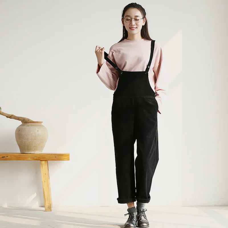 2018 Демисезонный вельветовые брюки регулировать ремни комбинезоны Для женщин